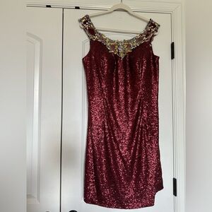 Maroon Sequin Homecoming Dress